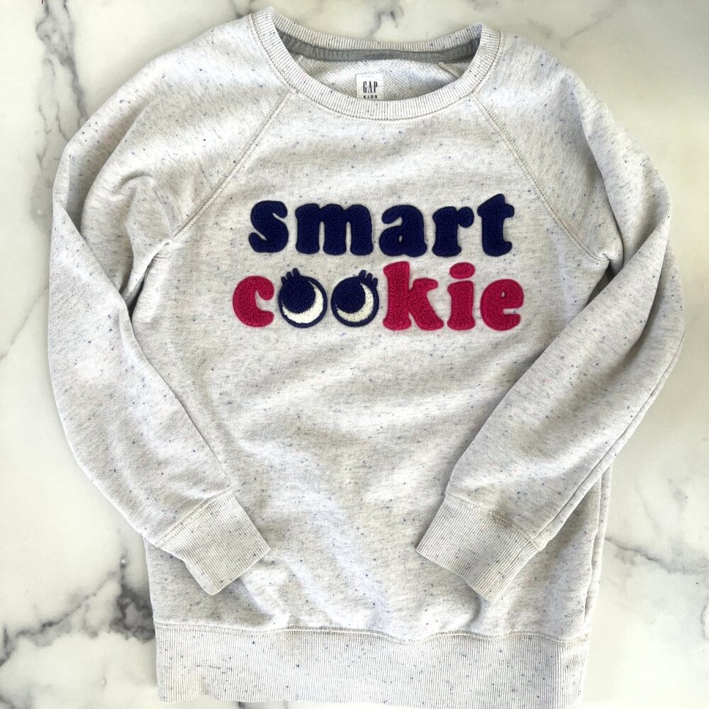Gap Kids "Smart Cookie" Raised Chenille Lettering Sweatshirt, Oatmeal, Size 8